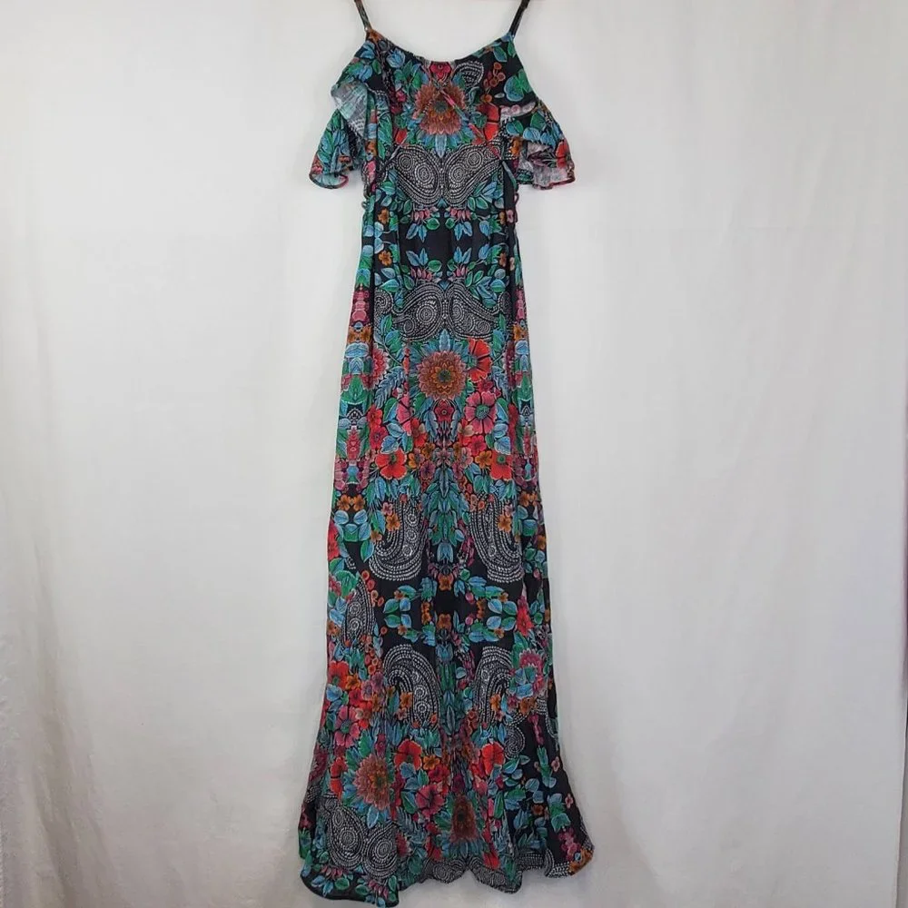 Sky Nesermy Beautiful Floral & Paisley Off the Shoulder Ruffle Top Maxi Dress - Picture 14 of 16